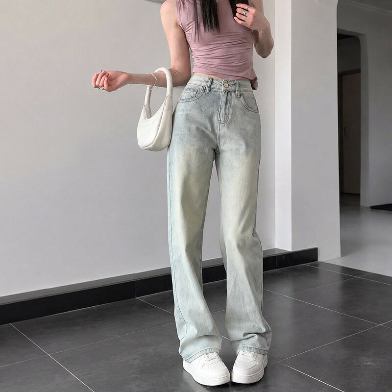 デニムパンツ レディース ジーンズ ハイウエスト ストレート ワイドパンツ 美脚 脚...