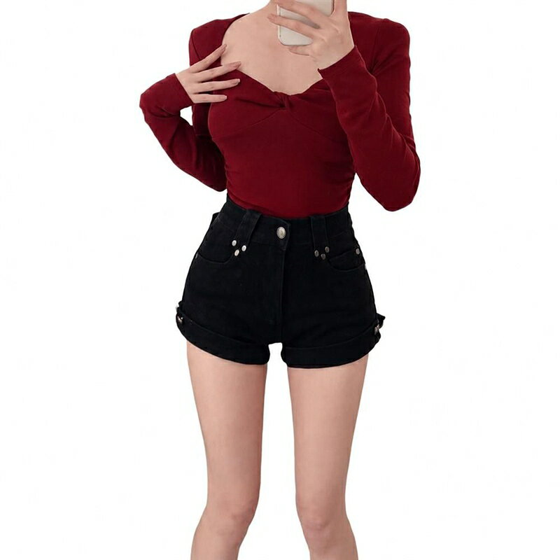 デニムショートパンツ レディース 短パン ハイウエスト 美脚 脚長 細見え ヒップアップ コルセット風 スリット ロールアップ 薄手 ストレッチ ボトムス ジーンズ ホットパンツ デート 夏物