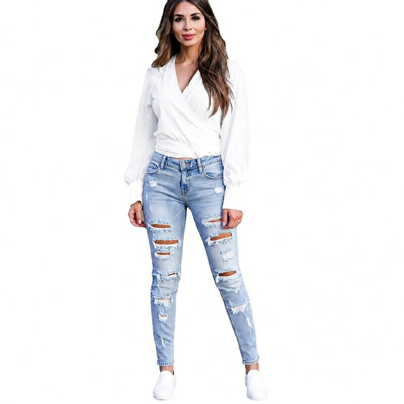 デニムパンツ レディース スキニー ジーンズ ダメージ加工 美脚 着痩せ ストレッチ クラッシュデニム ロングパンツ ジーパン ボトムス