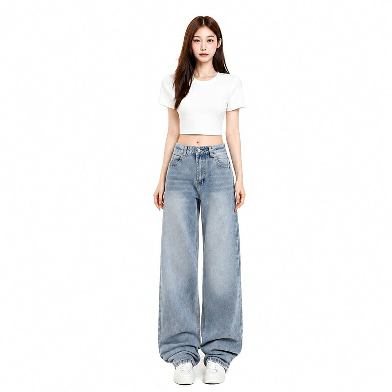デニムパンツ レディース ジーンズ ハイウエスト ストレート ワイドパンツ ジーパン ボトムス ゆったり 脚長効果 体型カバー 着痩せ カジュアル ヴィンテージ風 通学 通勤 春 夏 秋 冬