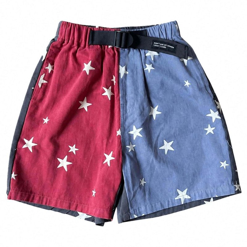 ハーフパンツ 男の子 ゆったり ショートパンツ 星柄 バイカラー ボーイズ ジュニア...