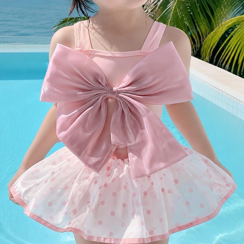 キッズ 水着 女の子 ワンピース 体型カバー チュチュスカート リボン付き スイムウ...