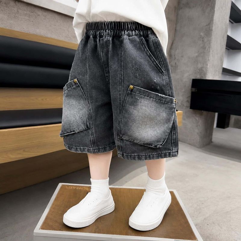 ボーイズ デニム ハーフパンツ ゆったり キッズ ズ ジーパン ウエストゴム 五分丈 ...