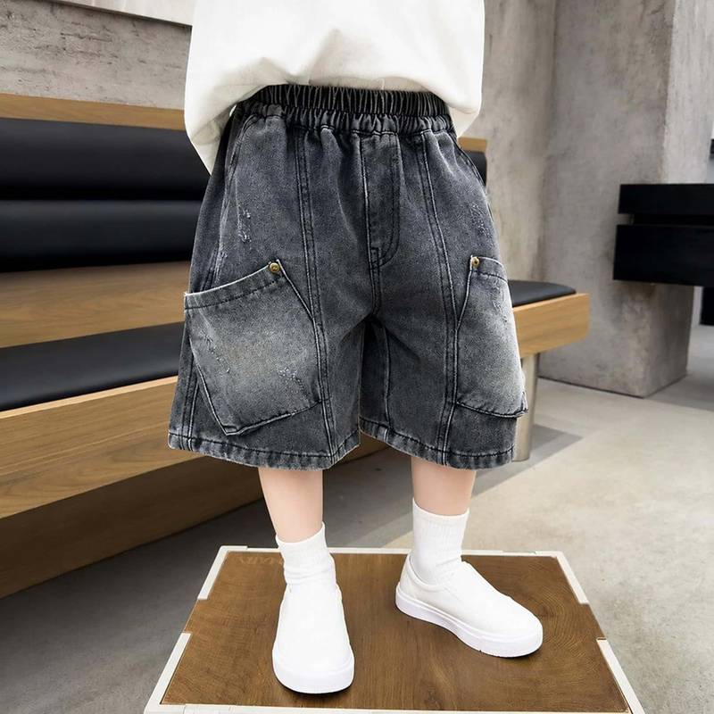 ボーイズ デニム ハーフパンツ ゆったり キッズ ズ ジーパン ウエストゴム 五分丈 ...