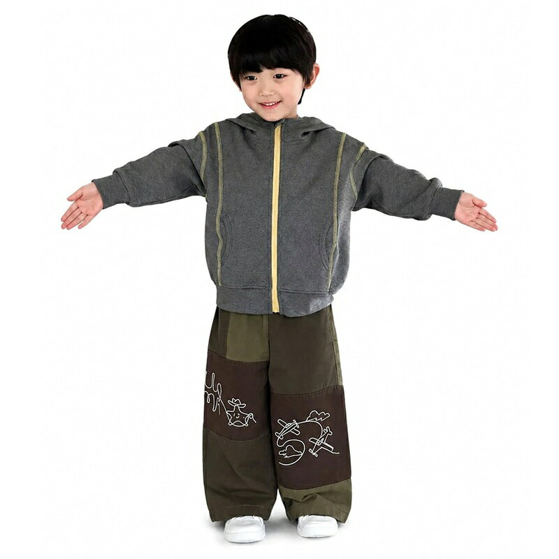ロングパンツ ゆったり カジュアル カーゴパンツ パッチワーク 服 ズボン ウエストゴム 動きやすい 刺しゅう入り 通学 通園 お出かけ 春 秋 ジュニア ボトムス おしゃれ 長ズボン