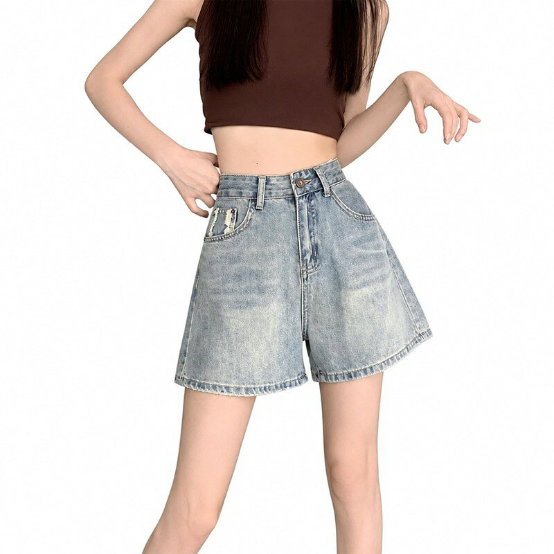 デニムショートパンツ レディース ハーフパンツ ハイウエスト ズ 短パン ゆったり Aライン 美脚 着痩せ ボトムス カジュアル 夏物