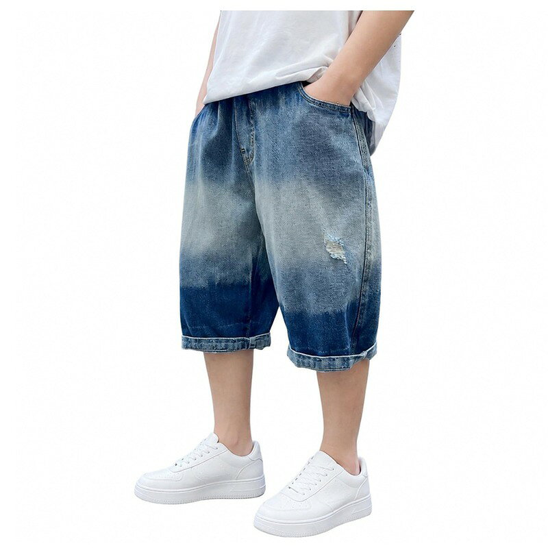 ボーイズ デニムハーフパンツ ゆったり クロップドパンツ ズ 男の子 ジュニア デニ...
