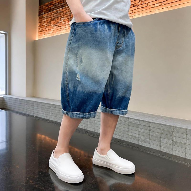 ボーイズ デニムハーフパンツ ゆったり クロップドパンツ ズ 男の子 ジュニア デニ...