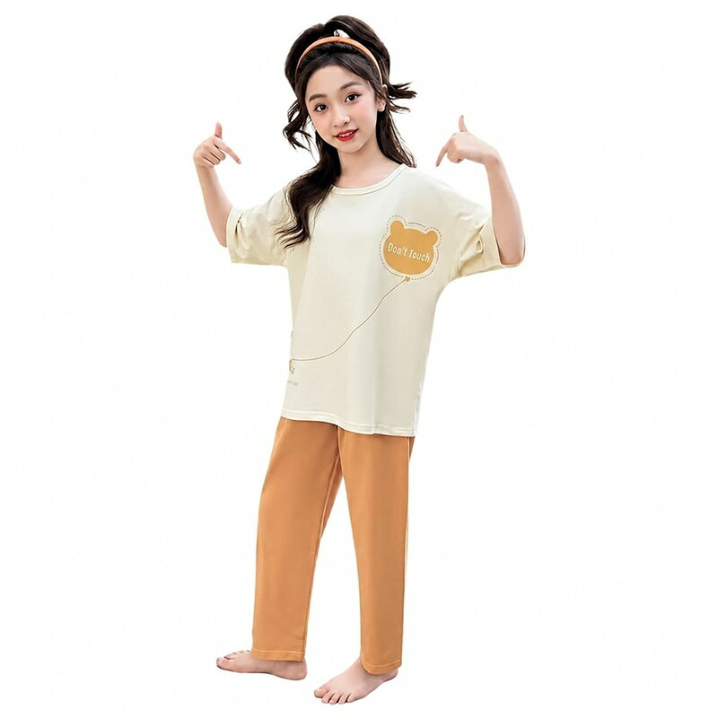 キッズ パジャマ ゆったり ルームウェア 子供 部屋着 ジュニア 3点セット Tシャツ ロングパンツ ショートパンツ クマ プリント 丸首 プルオーバー 寝巻き お泊り 保育園 小学生