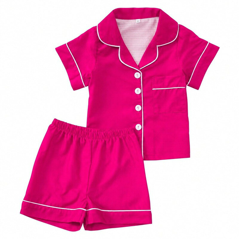 キッズパジャマ 前開き 半袖 ルームウェア 女の子 ゆったりサイズ 子供服 上下セット ショートパンツ 部屋着 寝間着 オープンカラー シャツ パイピング仕様 ボタン仕様 夏用 お泊り用