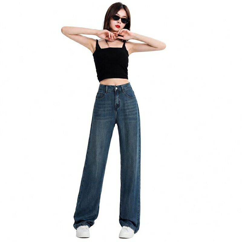 ワイドパンツ レディース デニム テンセル ジーンズ ジーパン 接触冷感 薄手 ハイウエスト タック ストレート スリット レギパン デニムパンツ 美脚 脚長 ボトムス 夏秋 カジュアル