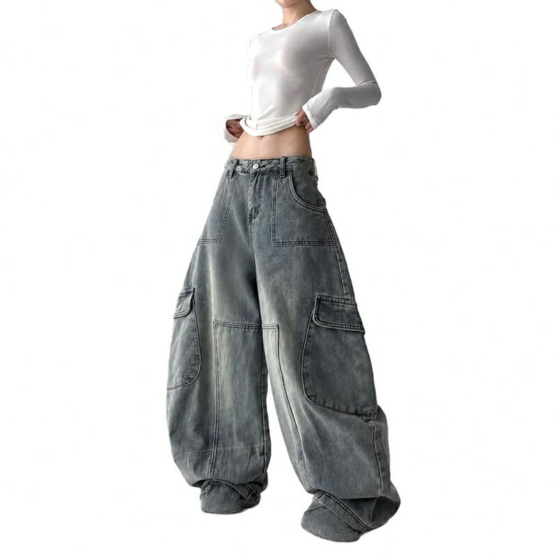 デニムパンツ レディース ワイドパンツ カーゴ ジーンズ カーブ スカーフ付き 体型カバー ゆったり ストリート系 ダンス衣装
