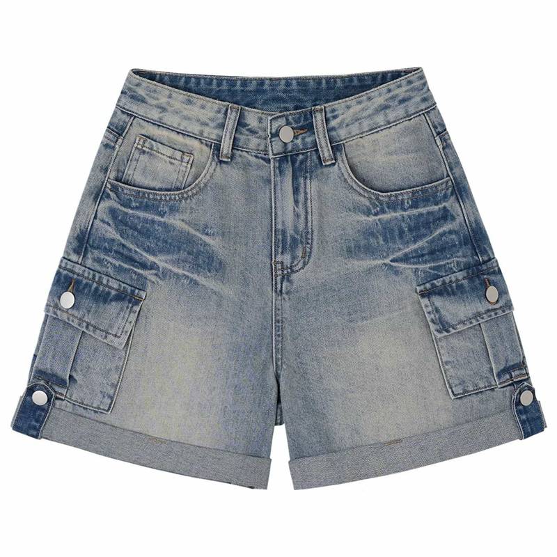 着痩せ デニム ショートパンツ レディース ゆったり ハーフパンツ ロールアップ ジーパン Aライン ショーパン 短パン カジュアル ズ カーゴパンツ ハイウエスト 脚長 美脚 ボトムス 普段着 アウ