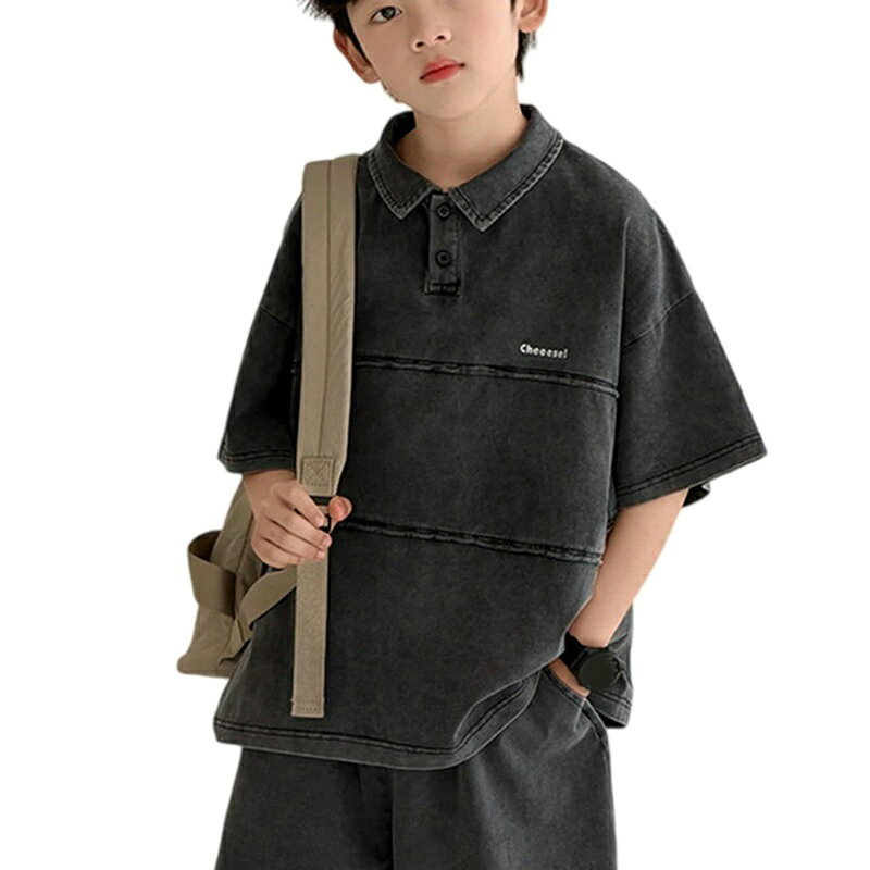 ボーイズ 上下セット ゆったり 半袖 ポロシャツ ハーフパンツ 2点セット 子供服 セ...