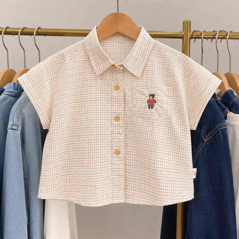 キッズ シャツ 半袖 男の子 子供服 カジュアル ゆったり ポケット付き クマ 刺繍 ...