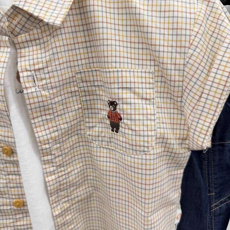 キッズ シャツ 半袖 男の子 子供服 カジュアル ゆったり ポケット付き クマ 刺繍 ...