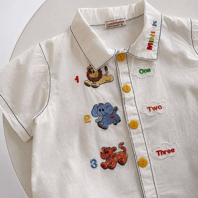 マルヤ物流サービスのキッズ シャツ 半袖 男の子 ゆったり 子供服 トップス 襟付き カジュアル 前開き ボタン ジュニア 通学 通園 お出かけ お呼ばれ 動物 刺繍 アニマル 可愛い おしゃれ 夏服 大きいサイズ｜アングル3