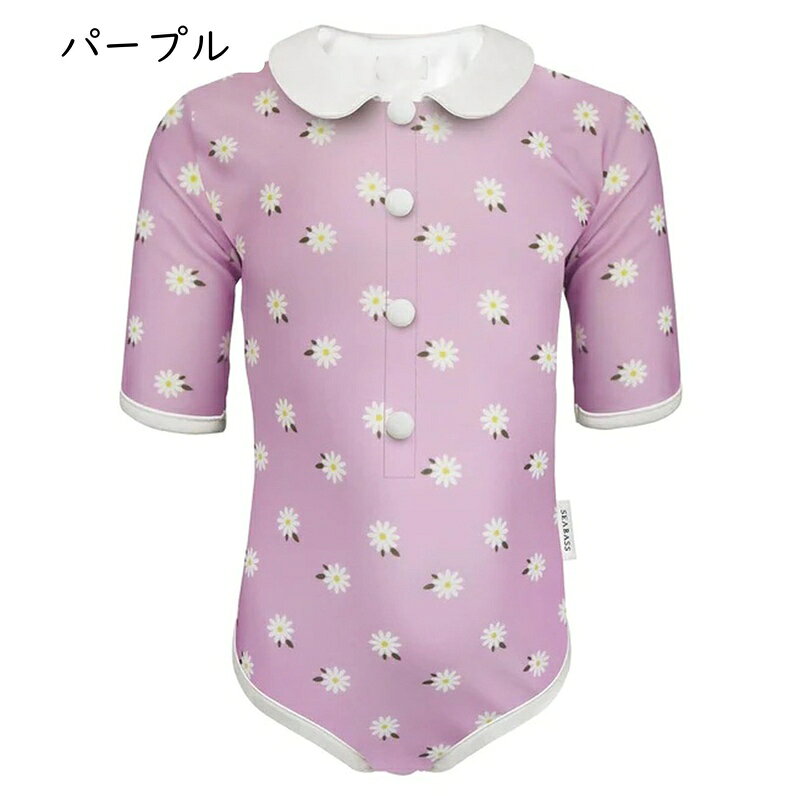 女の子 水着 ワンピース 半袖 キッズ スイムウェア 丸襟 フロントジッパー ファス...