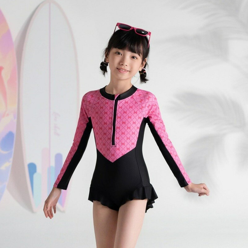 女の子 水着 ワンピース 体型カバー 長袖 オールインワン スクール水着 スイムウェ...