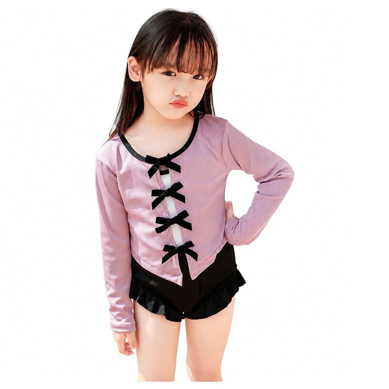 キッズ 水着 女の子 ワンピース 体型カバー 長袖 ラッシュガード セパレート風 ス...
