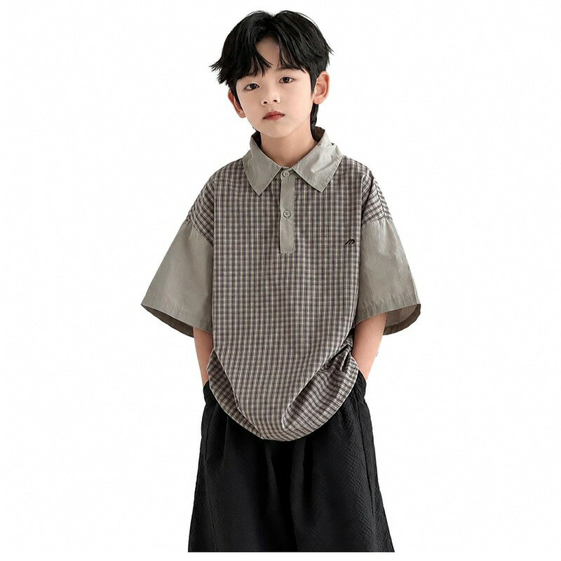 ポロシャツ キッズ ボーイズ 半袖 ゆったり 子供服 男の子 トップス チェック柄 異...