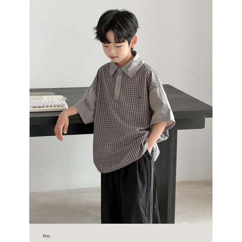 キッズ ポロシャツ 半袖 ゆったり 子供服 男の子 トップス 襟付き 半袖シャツ チェ...