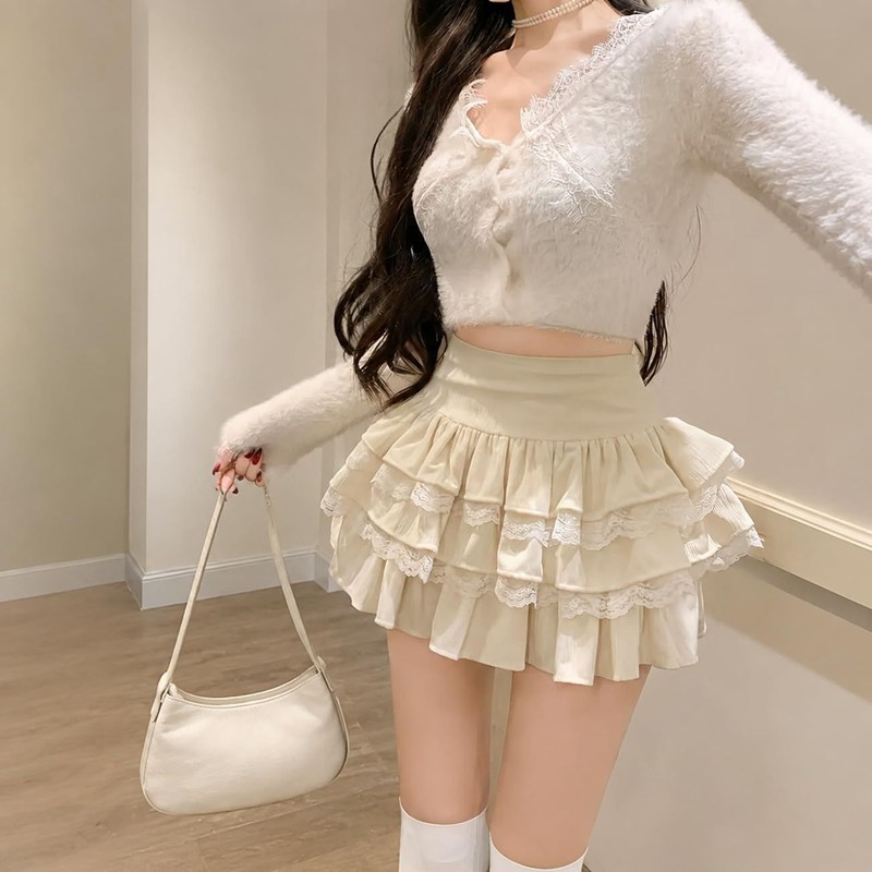 キュロットスカート レディース フリル ミニスカート インナーパンツ付き ティアード レース プリーツ ハイウエスト Aライン ガーリー 地雷系 量産型 シフォン さらさら デート maruyals234-10077546 マルヤ物流サービス サンプル画像3