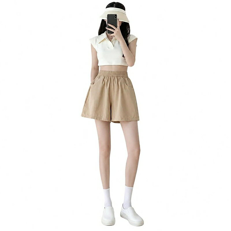 ショートパンツ レディース ハーフパンツ ハイウエスト ゆったり ワイド 短パン 綿麻 涼しい ボトムス カジュアル ウエストゴム 体型カバー 膝上 ワークパンツ風 通気性 爽やか 薄手 美脚 大人可