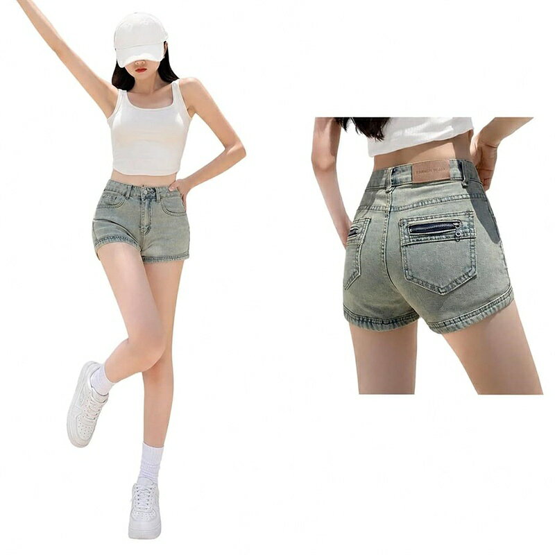 デニムショートパンツ レディース ホットパンツ ジーンズ ショート丈 美脚 脚長 効果 ストレッチ ハイウエスト チャック ポケット デニムパンツ 短パン カジュアル 着痩せ ボトムス 春 夏