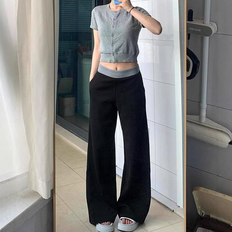スウェットパンツ レディース ワイドパンツ ゆったり イージーパンツ 折り返し ウ...