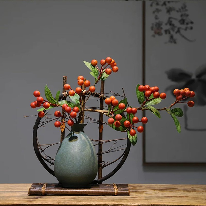 人工観葉植物 造花 卓上 新中式風 インテリア 茶? 茶室 禅あふれる モダン 侘び寂び 高見えする F コンパクト 開店祝い 新居祝い 装飾品 置き物 アートフラワー ギフト 02セット フェイクグ