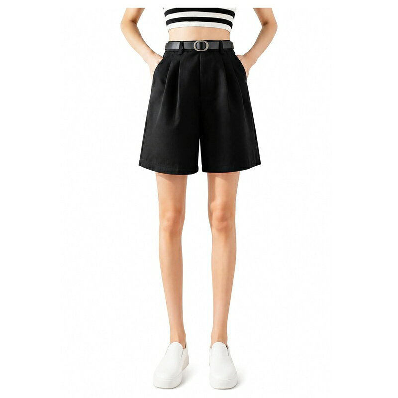 ハーフパンツ レディース 体型カバー ショートパンツ ハイウエスト ワイド 5分丈 ボトムス 膝上 タック ゆったりサイズ きれいめ カジュアル フォーマル 着痩せ 脚長 デイリー 通学 通勤