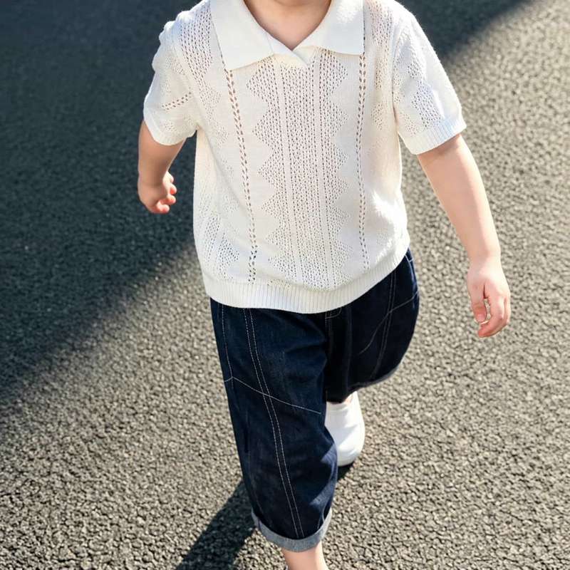 サマーニット ポロシャツ キッズ 半袖 男の子 おしゃれ ゆったりサイズ 子供服 襟...