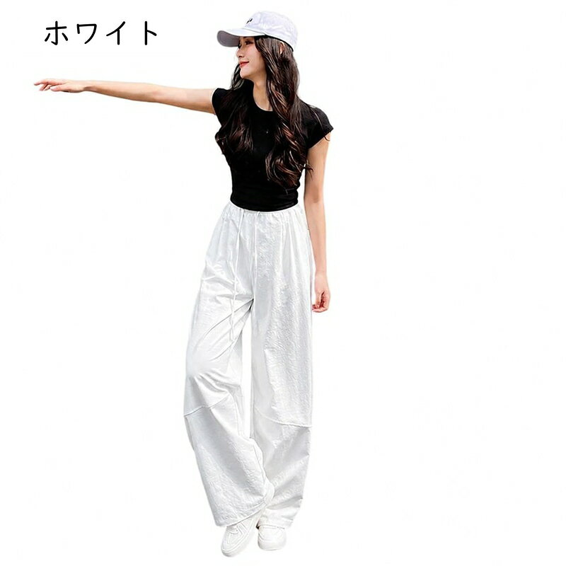 マルヤ物流サービスのワイドパンツ レディース ハイウエスト イージーパンツ スウェットパンツ ウエストゴム 切り替え カジュアル ストリート 脚長効果 体型カバー さらさら 部屋着 春 夏 秋｜アングル3