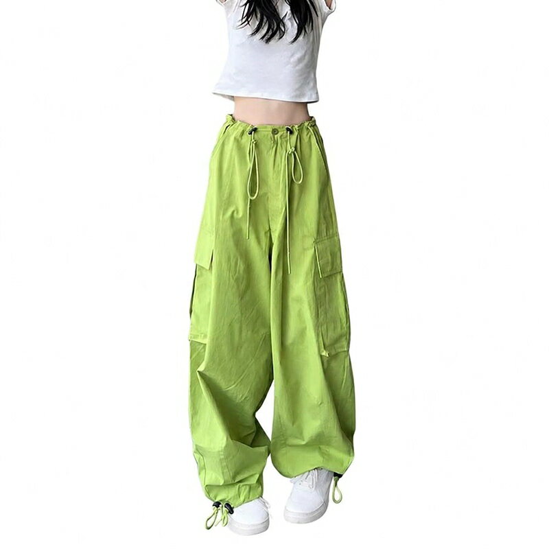 カーゴパンツ レディース ワイドパンツ 裾絞り ドロスト ハイウエスト 体型カバー シャカシャカ ワークパンツ 薄手 カジュアル ロングパンツ ゆったり ボトムス ダンス ストリート 春 夏