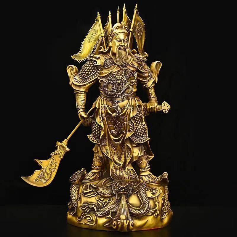 マルヤ物流サービスの関羽 像 置物 三国志 武財神 真鍮 龍の置物 商売繁盛 魔除け 開運 玄関 偃月刀 財運アップ 縁起物 風水 オブジェ 開店祝い 高さ30cm｜アングル3