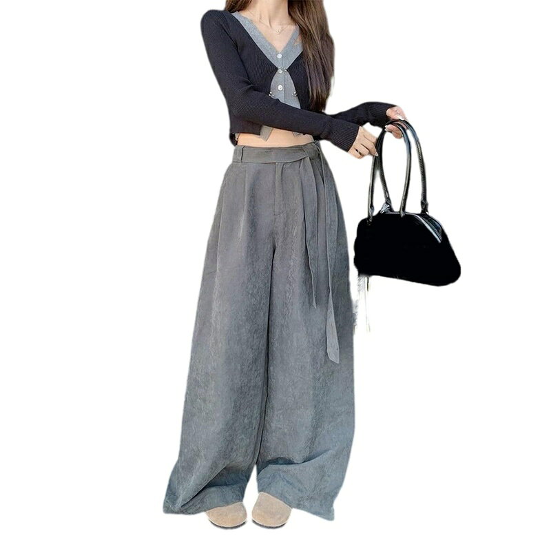 ワイドパンツ レディース 体型カバー 美脚 脚長効果 ロングパンツ ハイウエスト ストレート カジュアル リボンベルト付き 薄手 ゆったり 大きいサイズ ボトムス きれいめ 春 夏 秋 通学
