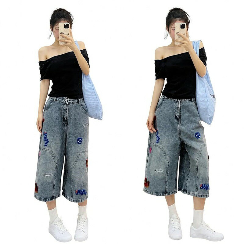 デニム クロップドパンツ レディース ワイドパンツ ガウチョパンツ ジーパン ワッ...