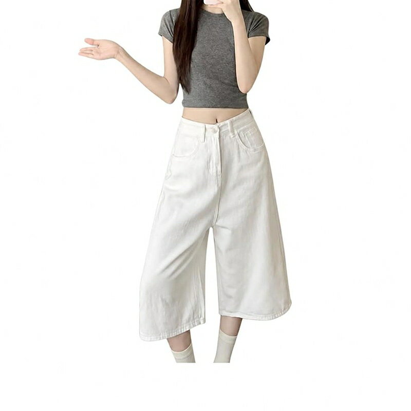 デニム ワイドパンツ レディース ハイウエスト ガウチョパンツ クロップドパンツ 七分丈 ジーパン ゆったり 体型カバー 着痩せ 薄手 カジュアル おしゃれ 夏物 ボトムス 美脚