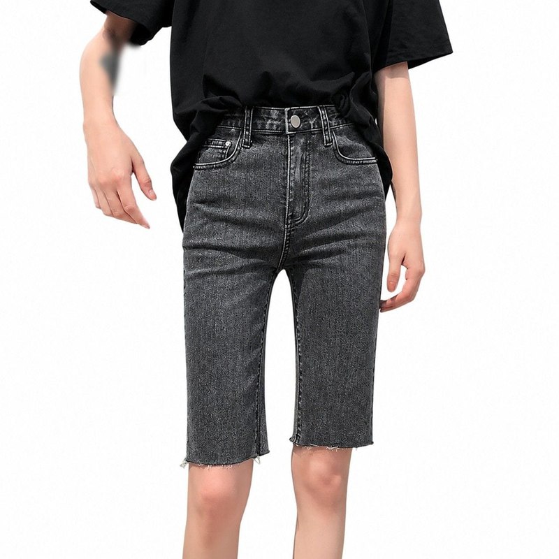 デニムハーフパンツ レディース 五分丈 ハイウエスト カットオフ ショートパンツ ジーンズ 半ズボン ボトムス 着痩せ 体型カバー カジュアル 夏物 切りっぱ ストレート 自転車 ジーパン