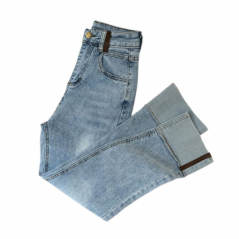 デニムパンツ レディース ハイウエスト ストレート ロールアップ ジーンズ アンクル丈 九分丈 美脚 着痩せ ジーパン クロップド カジュアル 裾折り返し