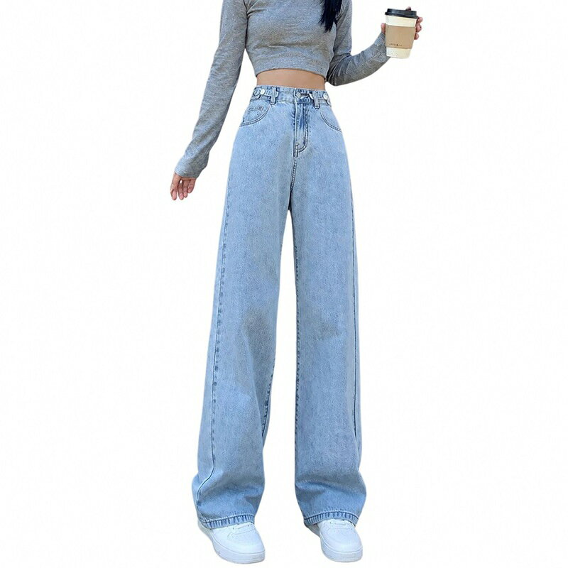 デニム パンツ レディース ジーンズ ハイウエスト ウエスト調整 ワイドパンツ ストレート ジーパン ゆったり ロング ボトムス 体型カバー 脚長 美脚 落ち感 レトロ カジュアル