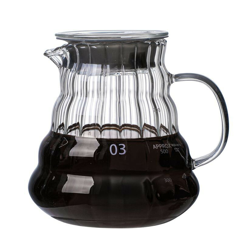 コーヒーサーバー 耐熱ガラス ドリップポット おしゃれ 目盛り付き クラウド 縦筋 ストライプ コーヒー器具 レンジ対応 珈琲サーバー Lサイズ