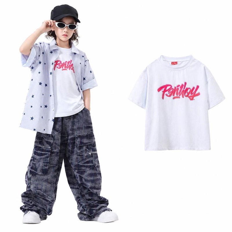 キッズダンス衣装 ストリート系 星柄シャツ 上下セットアップ 発表会 イベント ダ...