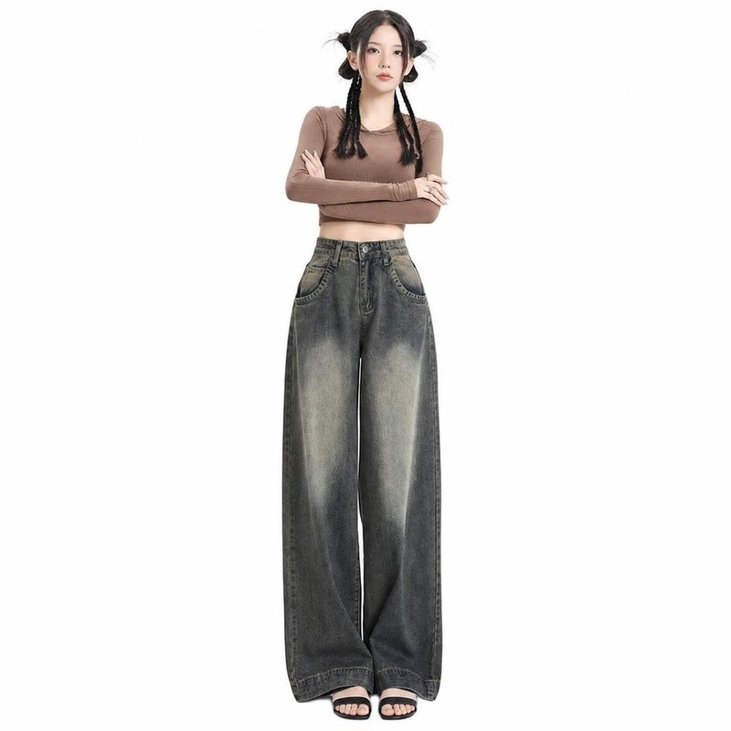 デニムパンツ レディース 体型カバー ハイウエスト ズ ストレート ジーパン ゆった...