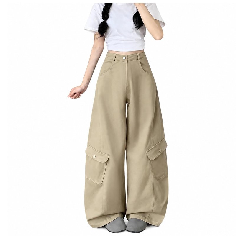 カーゴパンツ レディース 体型カバー ハイウエスト ワイドパンツ ゆったり ワーク ...