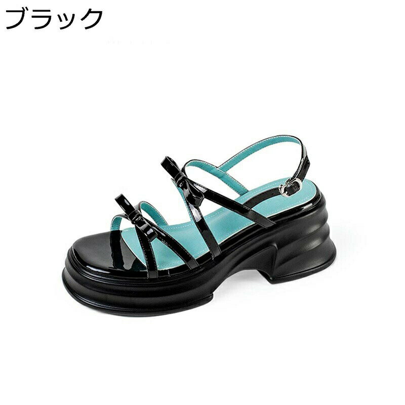 レディース サンダル 厚底 リボン ストラップ サマーシューズ 履きやすい ハイヒール 安定感 歩きやすい 夏 グラディエーターサンダル 軽量 通気性 滑り止め カジュアルサンダル ギャル ストリート