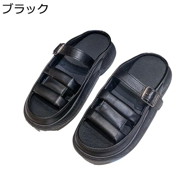 ミュール レディース 厚底 透かし彫り スニーカー 背が4cm高くなる かかとない スリッパ風 ゴム スリッポン メッシュ 夏 バックル付き ..
