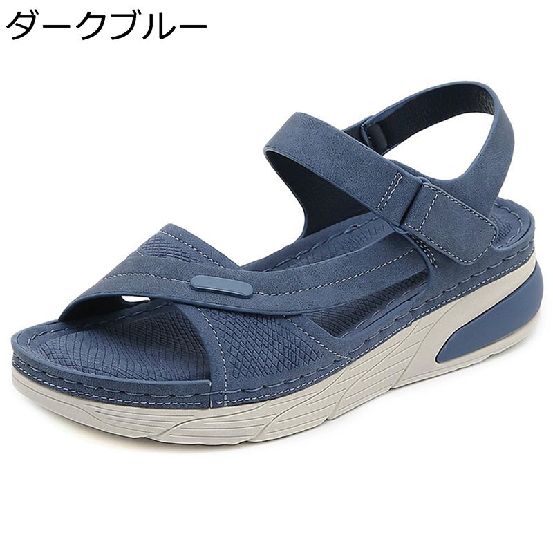 樂天商城 - スポーツサンダル 大きいサイズ レディース 厚底サンダル スポサン ベルクロ ウェッジヒール クッション性 スニーカー風 軽量 疲れない 身長UP 履き心地いい 滑り止め 中高齢者 レザーサンダル 夏