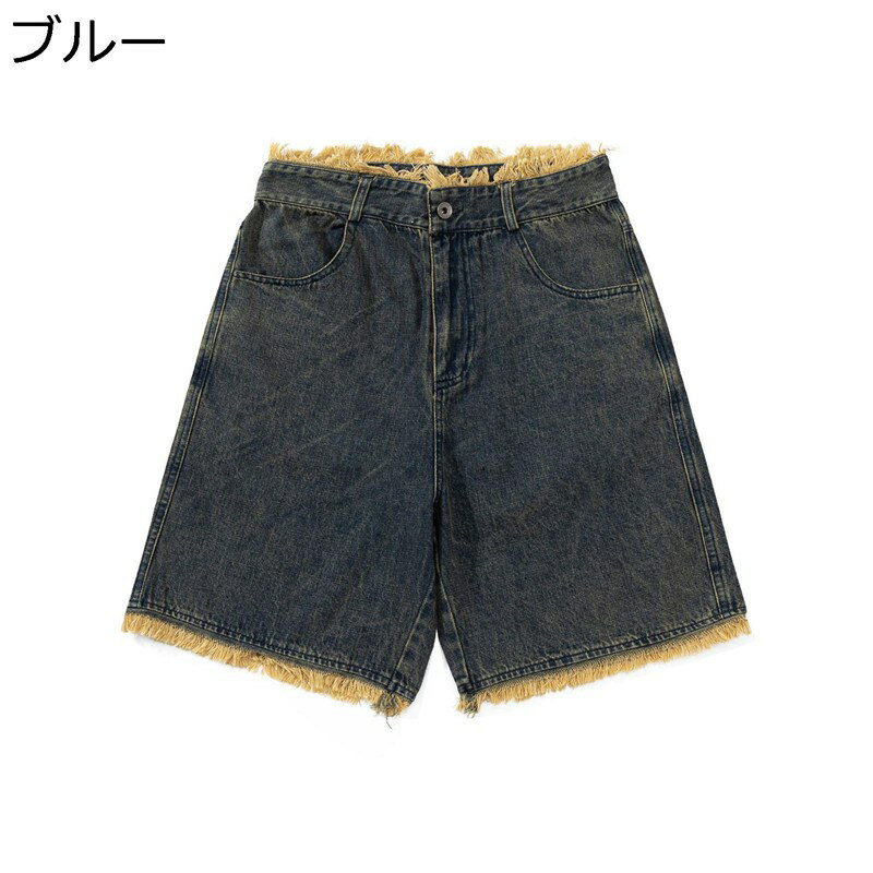 服饰 - デニム ハーフパンツ メンズ パッチワーク ジーンズ 短パン 夏用 春着 デザイン性 ストレートタイプ サイドポケット 無地 軽量 コンフォート 蒸れにくい ゆったり 若者 普段履き お出かけ